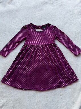 Girls' Purple Long-Sleeve Polka Dot Dress Size 3T